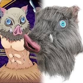 TZLCOS Demon Slayer Hashibira Inosuke Masque en latex pour déguisement et Halloween Gris Taille unique