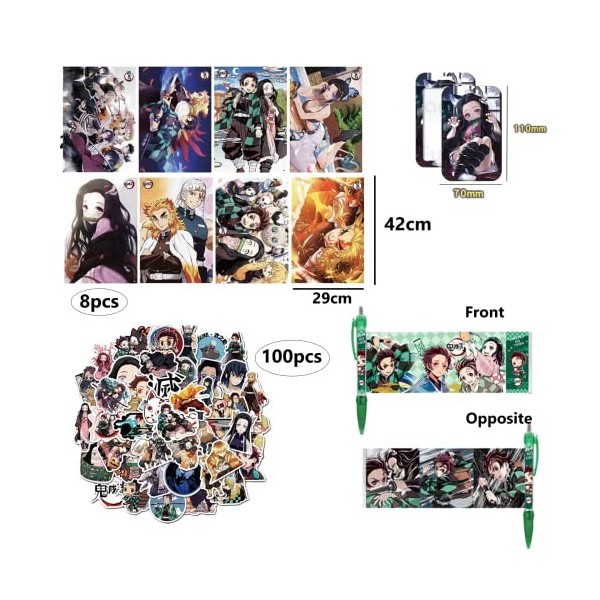 64PCS Coffret Cadeau Demon Slayer JEEON- Demon Slayer autocollants, Poster de dessin animé,Lanière, Stylo, Porte Cartes satis