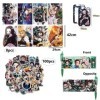 64PCS Coffret Cadeau Demon Slayer JEEON- Demon Slayer autocollants, Poster de dessin animé,Lanière, Stylo, Porte Cartes satis