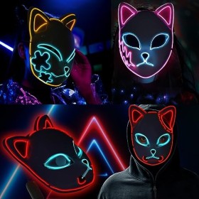 Infinity Gauntlet Lot de 3 masques de démon Slayer à LED - Pour cosplay - Pour Halloween - Motif renard japonais - Accessoire