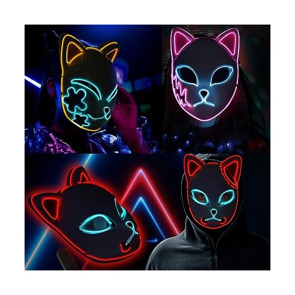 Infinity Gauntlet Lot de 3 masques de démon Slayer à LED - Pour cosplay - Pour Halloween - Motif renard japonais - Accessoire