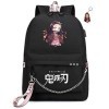 FSRONGXI Sac à dos Demon Slayer for School Nezuko Backpack Anime Rucksack with USB Charging Port, Free Keychain 17.7inch Nez