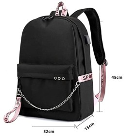 FSRONGXI Sac à dos Demon Slayer for School Nezuko Backpack Anime Rucksack with USB Charging Port, Free Keychain 17.7inch Nez