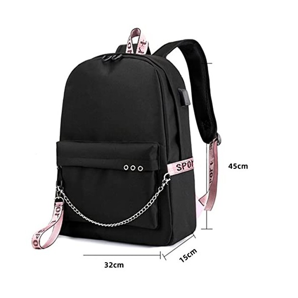 FSRONGXI Sac à dos Demon Slayer for School Nezuko Backpack Anime Rucksack with USB Charging Port, Free Keychain 17.7inch Nez