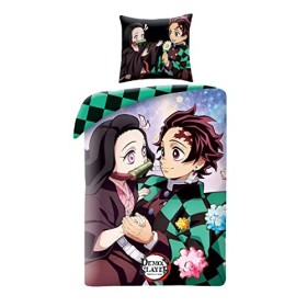 Elbenwald Anime Literie Demon Slayer avec Motif Nezuko & Tanjiro avec Fermeture éclair pour Hommes Femmes Unisexe Couverture 