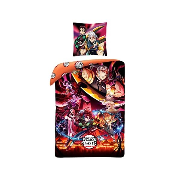 Elbenwald Anime Literie Demon Slayer avec Motif Nezuko & Tanjiro avec Fermeture éclair pour Hommes Femmes Unisexe Couverture
