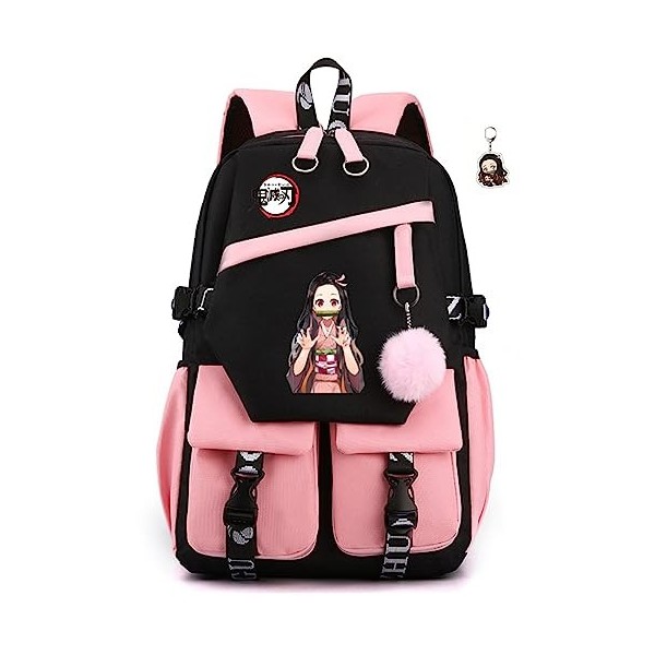 SPIRTUDE Nezuko Sac à dos Anime pour ordinateur portable avec port de charge USB, 17 inch