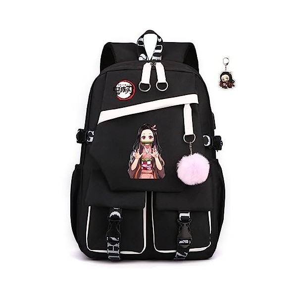 SPIRTUDE Nezuko Sac à dos Anime pour ordinateur portable avec port de charge USB, 17 inch
