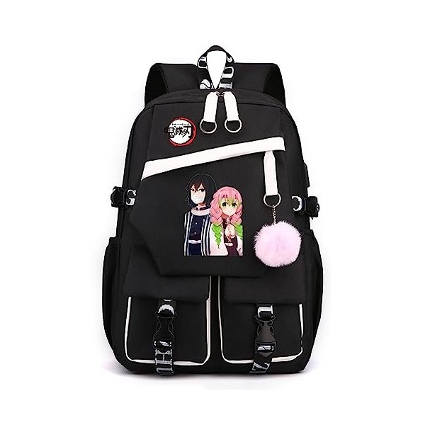 SPIRTUDE Nezuko Sac à dos Anime pour ordinateur portable avec port de charge USB, 17 inch