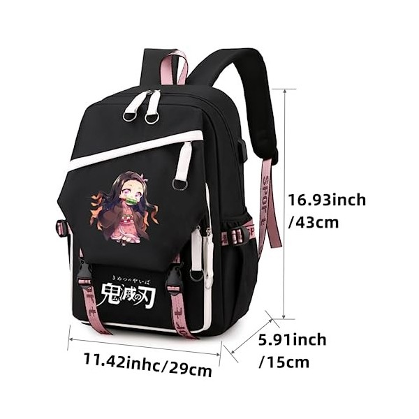 Sac à dos Nezuko Demon Slayer de 43,2 cm - Tanjiro Anime - Sac à dos décole, sac à dos Latop pour adolescents, garçons et fi