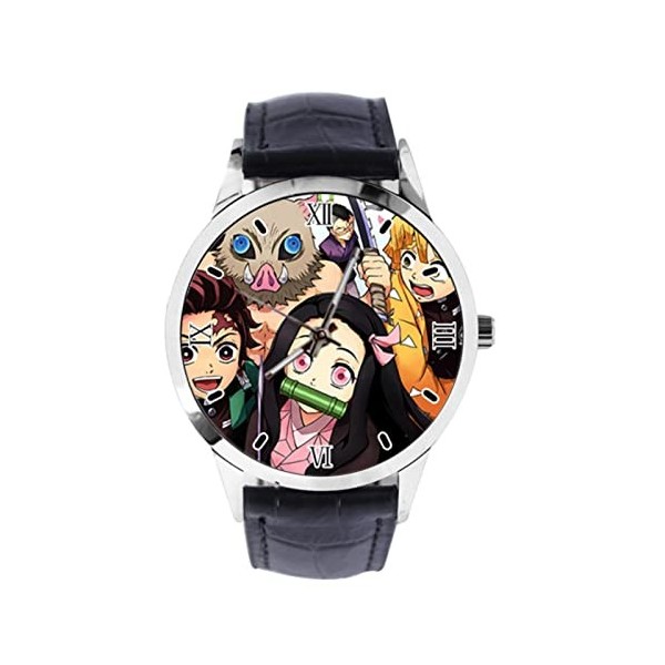 Demon Slayer Montre à quartz analogique unisexe avec bracelet en cuir pour filles et garçons