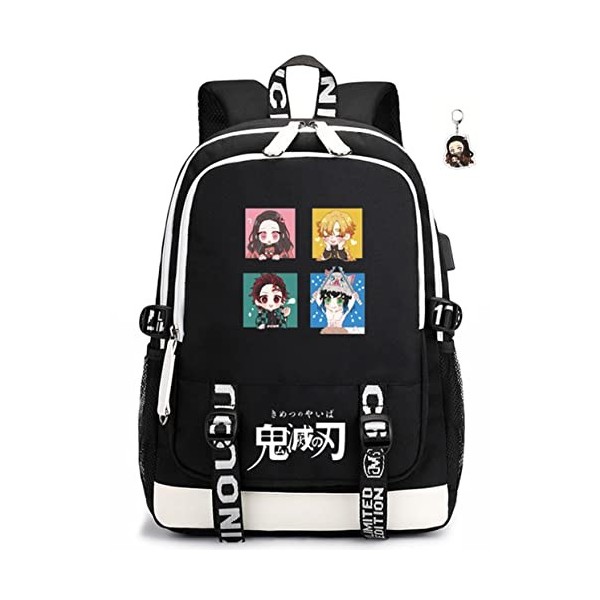 SPIRTUDE Sac à dos Demon Slayer Sac à dos nezuko sac à dos anime avec port de charge USB, porte - clés gratuit