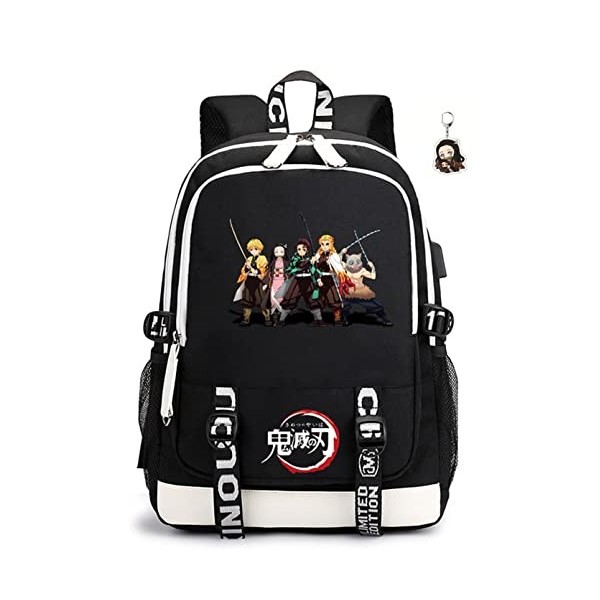 SPIRTUDE Sac à dos Demon Slayer Sac à dos nezuko sac à dos anime avec port de charge USB, porte - clés gratuit