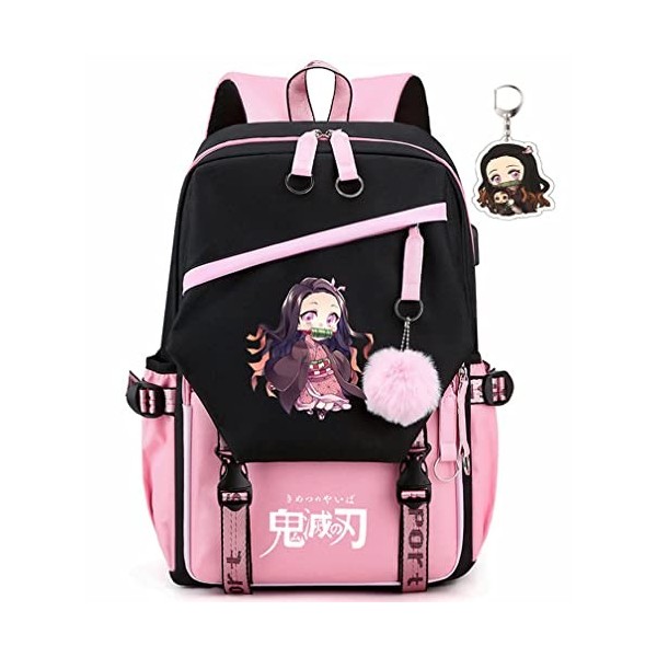 Sac à dos Nezuko Demon Slayer de 43,2 cm - Tanjiro Anime - Sac à dos décole, sac à dos Latop pour adolescents, garçons et fi