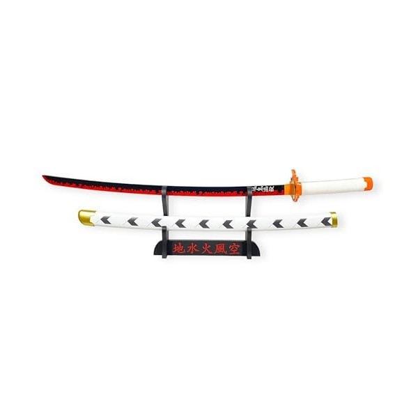 FÉENOMENN Katana Demon Slayer Kyojuro Rengoku 95cm - Lame Bois - Support Japonais Inclus