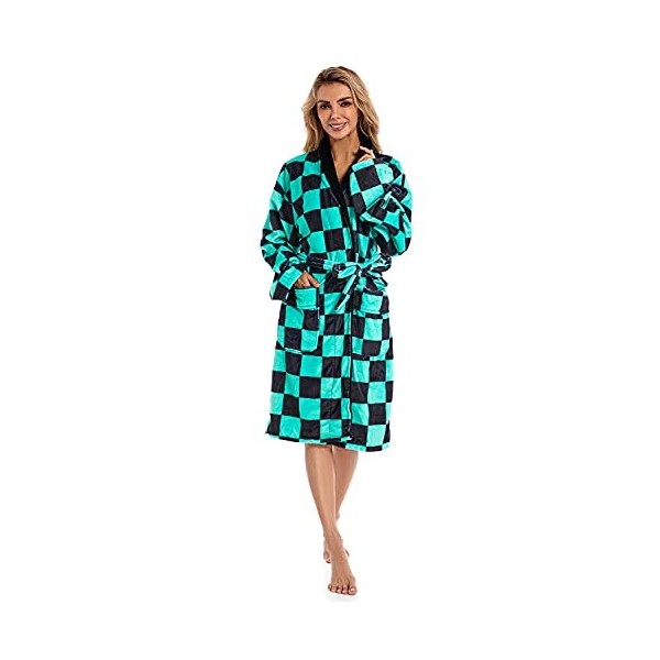 Ruleewe Demon Slayer Peignoir Kimetsu No Yaiba Cosplay Costume Unisexe Anime Flanelle Pyjama Robe Kimono, Vert, taille unique