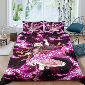 Demon Slayer Housse De Couette 3D Impression Parure De Lit Enfant Housse De Couette Et Taie doreiller Literie Enfant Garçon 