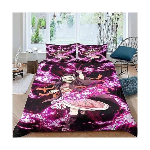 Demon Slayer Housse De Couette 3D Impression Parure De Lit Enfant Housse De Couette Et Taie doreiller Literie Enfant Garçon 