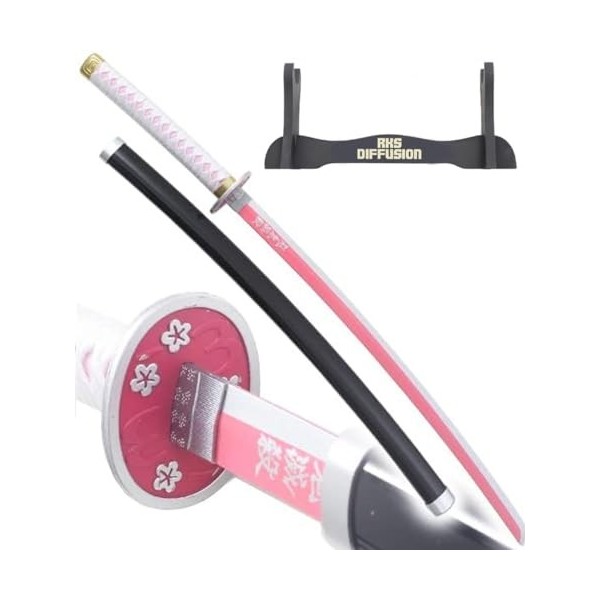 RKS Diffusion Demon Slayer Katana en Bois Lame en Bois Sabre Kanao Tsuyuri Epee en Bois Kimetsu No Yaiba Sabre Cosplay Campin