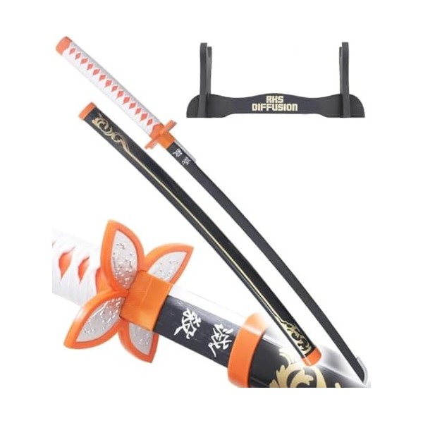 Demon Slayer Katana Tout en Bois Lame en Bois Katana Shinobu Kocho Epee en Bois Kimetsu No Yaiba Sabre + Presentoir en Bois I