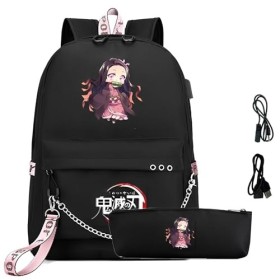PQKL-party Sacs à Dos Nezuko, Cartable Nezuko, Sac a Dos College Démon Slayer, Cartable Fille Collège Anime, Nezuko Trousse,S