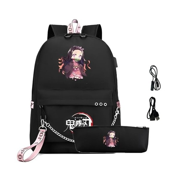 PQKL-party Sacs à Dos Nezuko, Cartable Nezuko, Sac a Dos College Démon Slayer, Cartable Fille Collège Anime, Nezuko Trousse,S