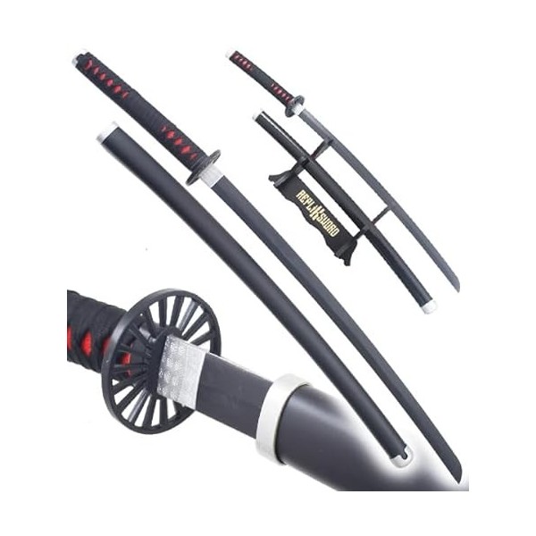 Demon Slayer Katana Tout en Bois Lame en Bois Katana Tanjiro Kamado Epee Tanjiro Sabre Demon Slayer Epee Cosplay + Presentoir