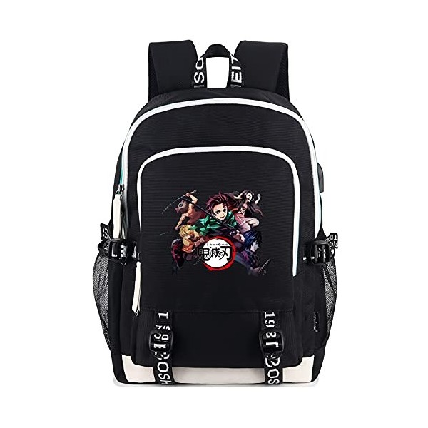 Roffatide Anime Demon Slayer Sac à Dos Garçons Imprimé Cartable Sac À Dos Pour Ordinateur Portable avec Port de Charge USB et