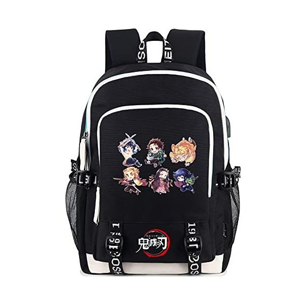 Roffatide Anime Demon Slayer Sac à Dos Garçons Imprimé Cartable Sac À Dos Pour Ordinateur Portable avec Port de Charge USB et