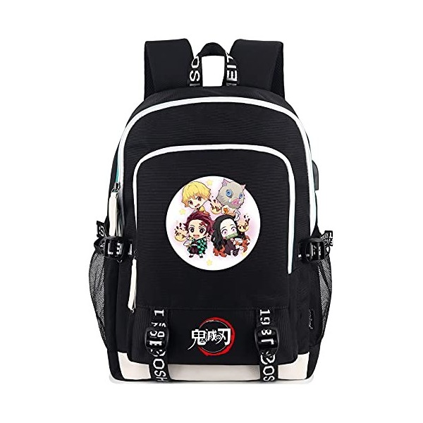 Roffatide Anime Demon Slayer Sac à Dos Garçons Imprimé Cartable Sac À Dos Pour Ordinateur Portable avec Port de Charge USB et