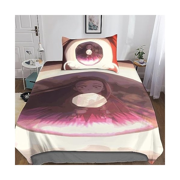 Entemah Demon Slayer Housses De Couettes Parure De Lit, Anime Housse De Couette en Microfibre Douce avec Fermeture Éclair, 3 