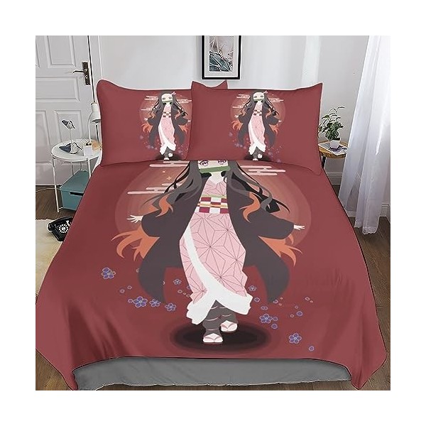 Entemah Demon Slayer Housses De Couettes Parure De Lit, Anime Housse De Couette en Microfibre Douce avec Fermeture Éclair, 3 