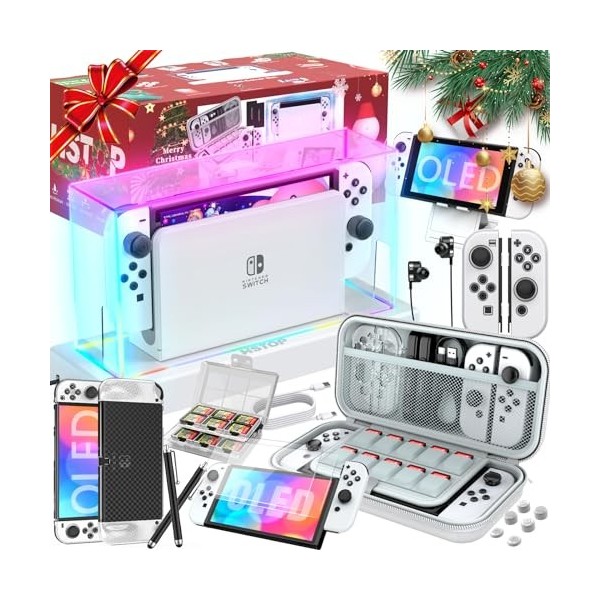 HSTOP Anti&nbsp;Poussière Accessoires Compatible avec Console Nintendo Switch OLED, Accessoires 25 en 1 avec Nintendo Switch OLED 
