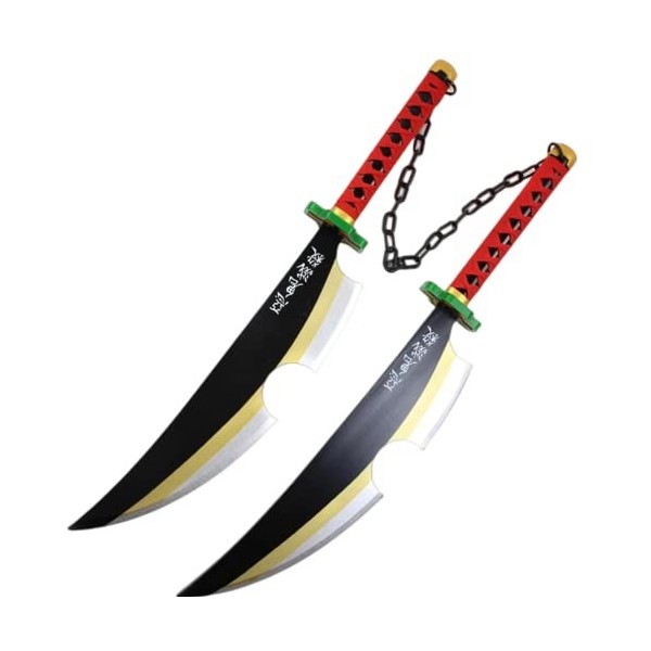 damdos Hallween Props 32" Kimetsu No Yaiba Tengen Uzui Twin Cosplay Swords Weapon Birthdays Gifts 2PCS Sets 