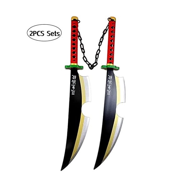 damdos Hallween Props 32" Kimetsu No Yaiba Tengen Uzui Twin Cosplay Swords Weapon Birthdays Gifts 2PCS Sets 