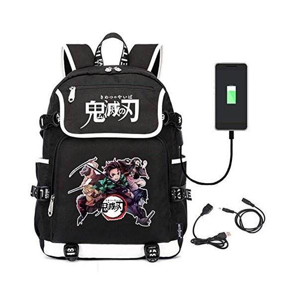 Lunanana Demon Slayer Sac à dos en toile Motif animé japonais 45 x 37 x 16 cm, h03