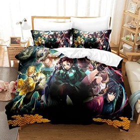 PTNQAZ Parure de lit Anime Demon Slayer Devils Blade Kimetsu No Yaiba Tanjirou Nezuko pour filles très grand lit, 1 