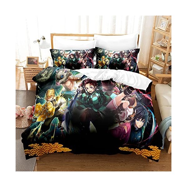 PTNQAZ Parure de lit Anime Demon Slayer Devils Blade Kimetsu No Yaiba Tanjirou Nezuko pour filles très grand lit, 1