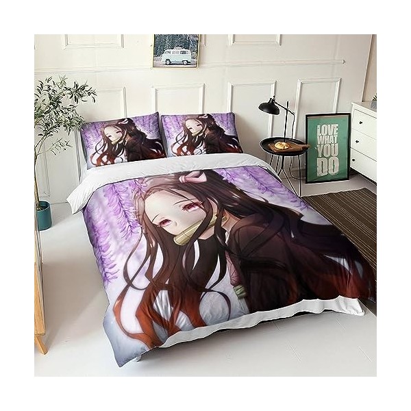 IVYARD Demon Slayer Housse De Couette Imprimé en 3D avec Taies doreiller,Parure De Lit en Microfibre, Nezuko Kamado Couette 