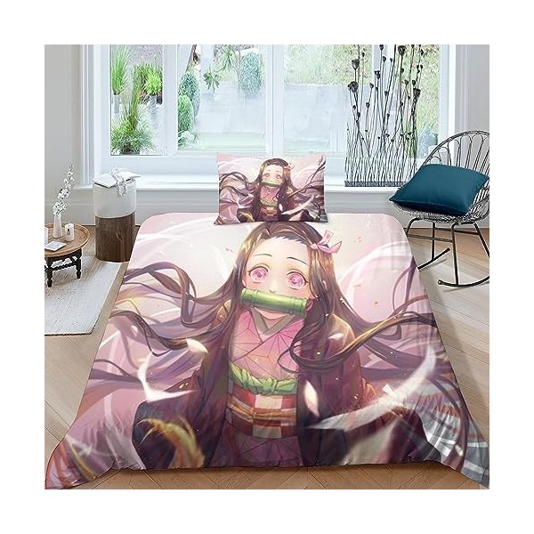IVYARD Demon Slayer Housse De Couette Imprimé en 3D avec Taies doreiller,Parure De Lit en Microfibre, Nezuko Kamado Couette