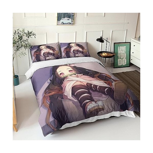 IVYARD Demon Slayer Housse De Couette Imprimé en 3D avec Taies doreiller,Parure De Lit en Microfibre, Nezuko Kamado Couette 