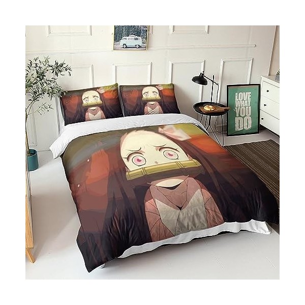IVYARD Demon Slayer Housse De Couette Imprimé en 3D avec Taies doreiller,Parure De Lit en Microfibre, Nezuko Kamado Couette 