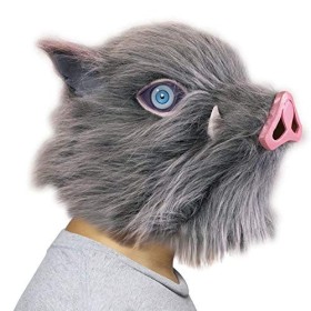 Chiefstore Inosuke Masque Anime Demon Hashibira Latex Casque Sanglier Cosplay Costume Latex Tête de Cochon Casque Jeu Vêtemen