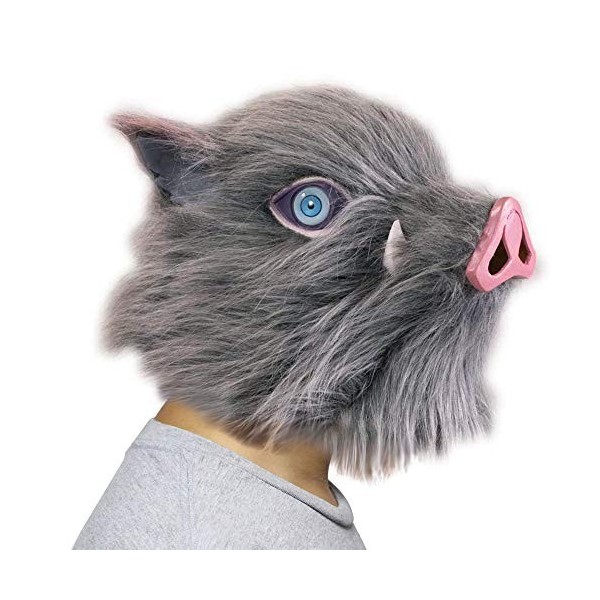 Chiefstore Inosuke Masque Anime Demon Hashibira Latex Casque Sanglier Cosplay Costume Latex Tête de Cochon Casque Jeu Vêtemen