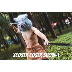 Chiefstore Inosuke Masque Anime Demon Hashibira Latex Casque Sanglier Cosplay Costume Latex Tête de Cochon Casque Jeu Vêtemen
