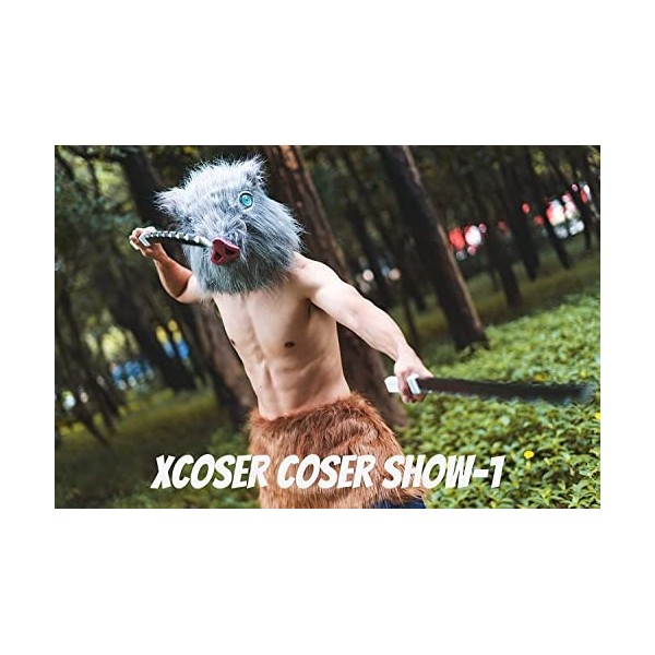 Chiefstore Inosuke Masque Anime Demon Hashibira Latex Casque Sanglier Cosplay Costume Latex Tête de Cochon Casque Jeu Vêtemen