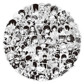 DMF Lot de 100 autocollants manga mixtes - En vinyle - Noir et blanc