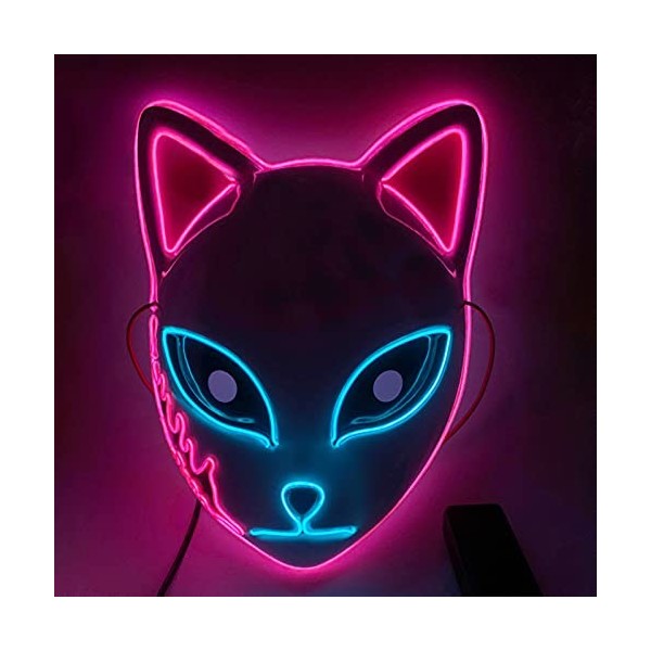 Lot de 3 masques Demon Slayer Fox à DEL pour cosplay, déguisement dHalloween japonais pour adultes 3 pièces 