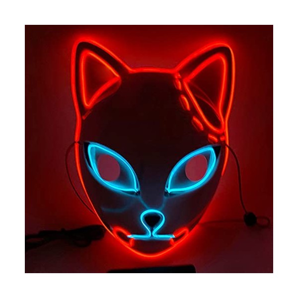 Lot de 3 masques Demon Slayer Fox à DEL pour cosplay, déguisement dHalloween japonais pour adultes 3 pièces 