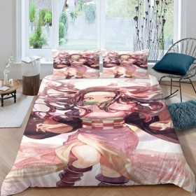 Housse de Couette 90x190 - Demon Slayer Parure de Lit 1 Personne en Microfibre avec Fermeture Éclair, Parure Housse Coutte zi